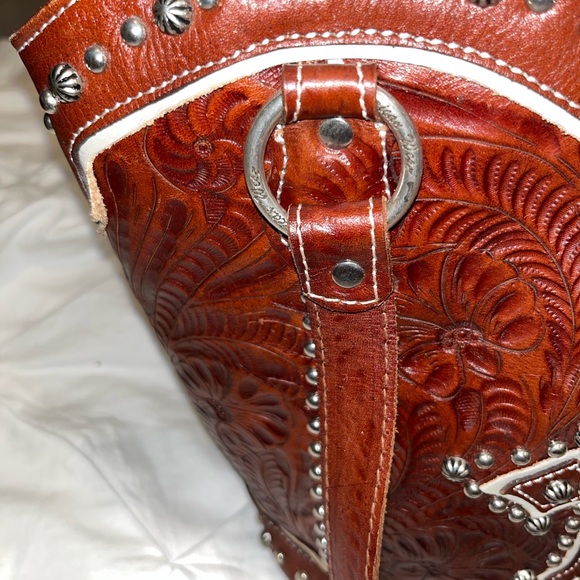 Embossed Brown Leather Crossbody Bag - Picture 5 of 14